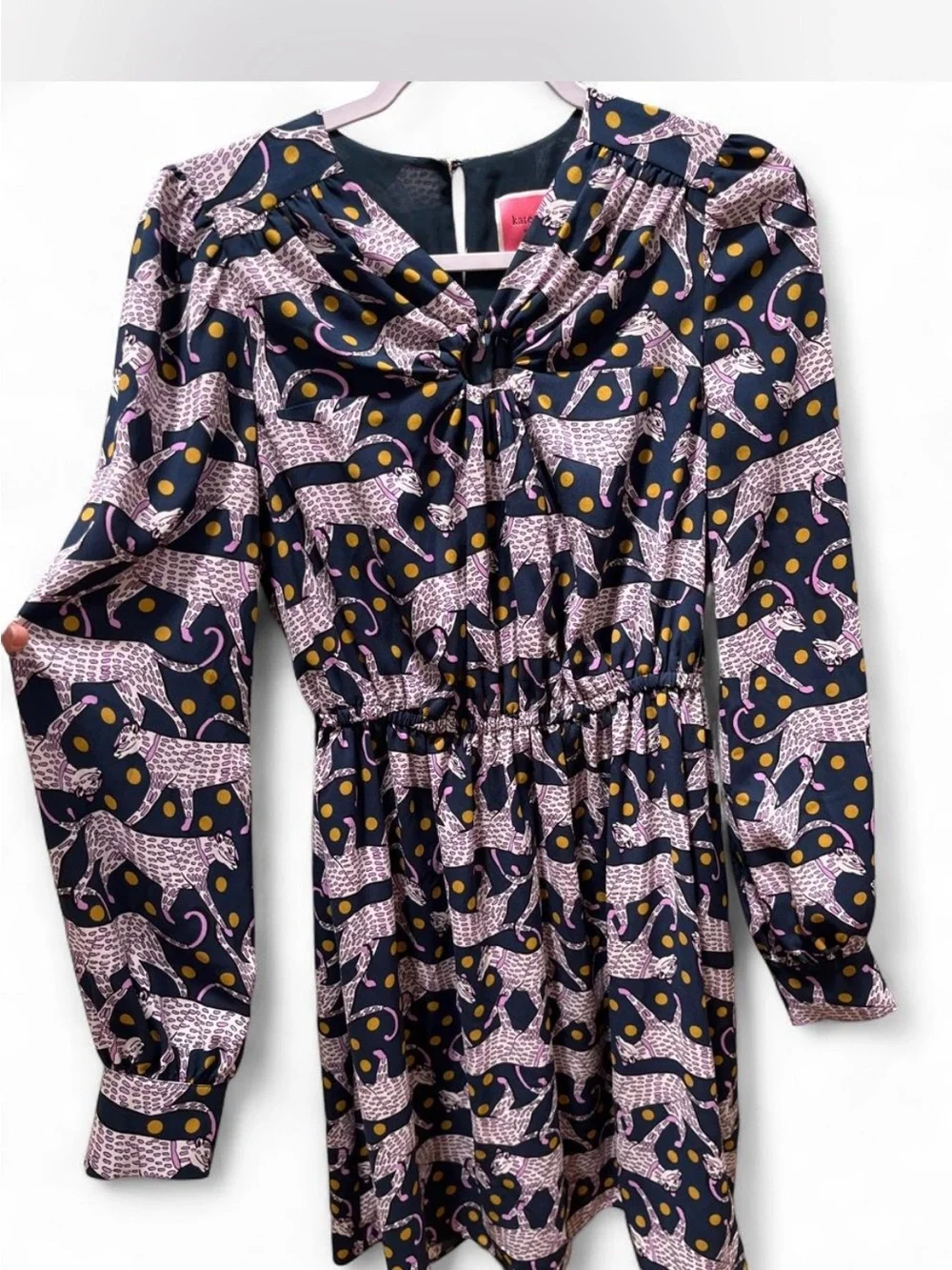 kate spade Navy Dress with Pink Leopard and Yellow Dot Print